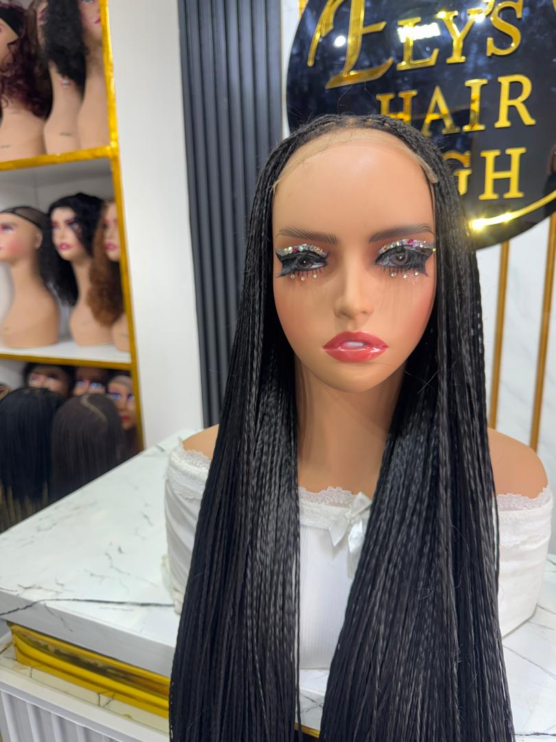 Center  Bone Straight Braids color All Black 
